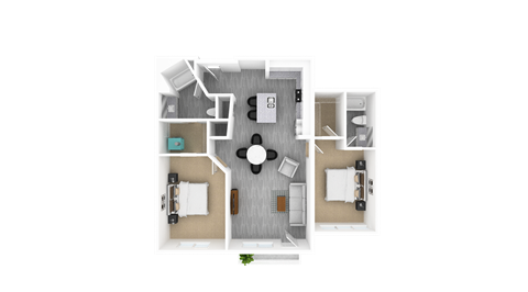 Floor plan for 2 beds, 2 baths, 1330 sqft